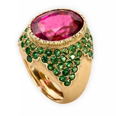 Tourmaline and Tsavorites Kaleido Ring