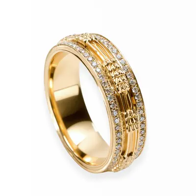 Band ring with two rows of diamonds