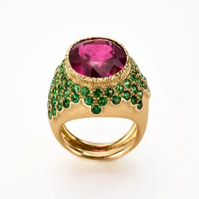Tourmaline and Tsavorites Kaleido Ring